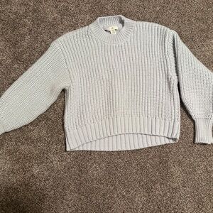 H&M Chunky Cable Knit Cropped Sweater - Baby Blue Color - Size Small